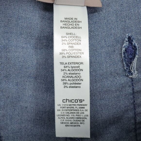 Chicos Pants 2 Womens Large Blue Chambray Pull On Elastic Waist Roll Tab Cuffs - Picture 10 of 14